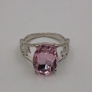 Pink Crystal Oval Ring Silver Plated Alloy Size 8.5 Womens Statement Jewelry